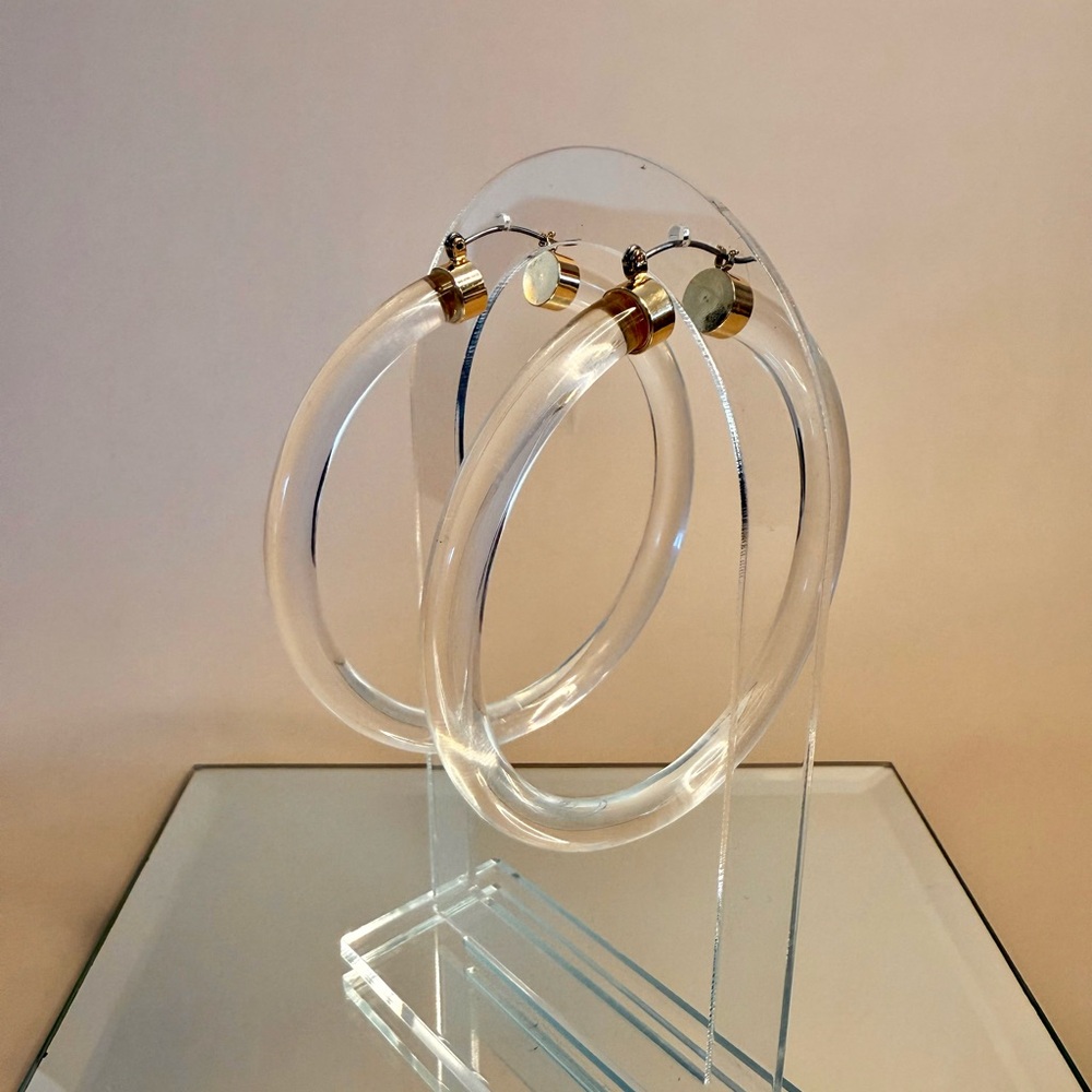Crystal Clear Resin Hoop Earrings - Picture 2 of 3